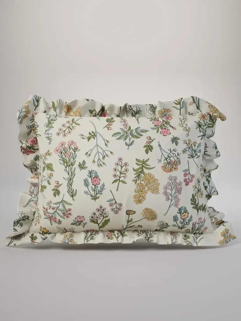Декоративная наволочка с рюшами, оборками "Ботаника" 50х70 см, 1 шт, без молнии