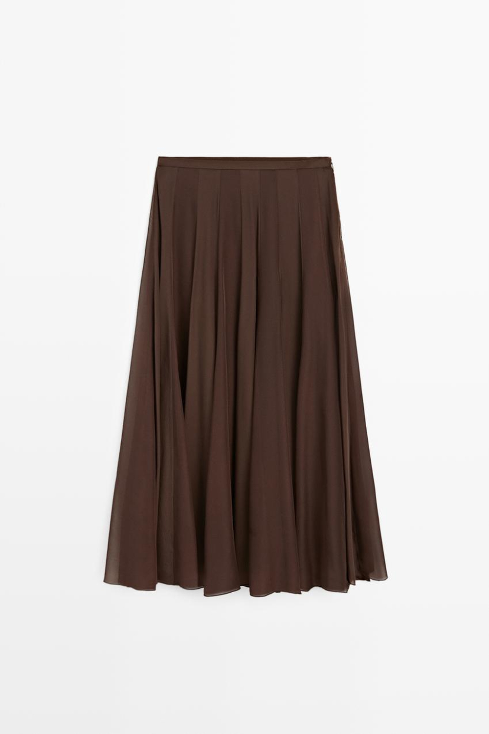 Massimo Dutti Струящаяся расклешенная юбка миди, коричневый