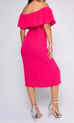 Название товара "Летнее  платье цвет фуксия с воланом длинное