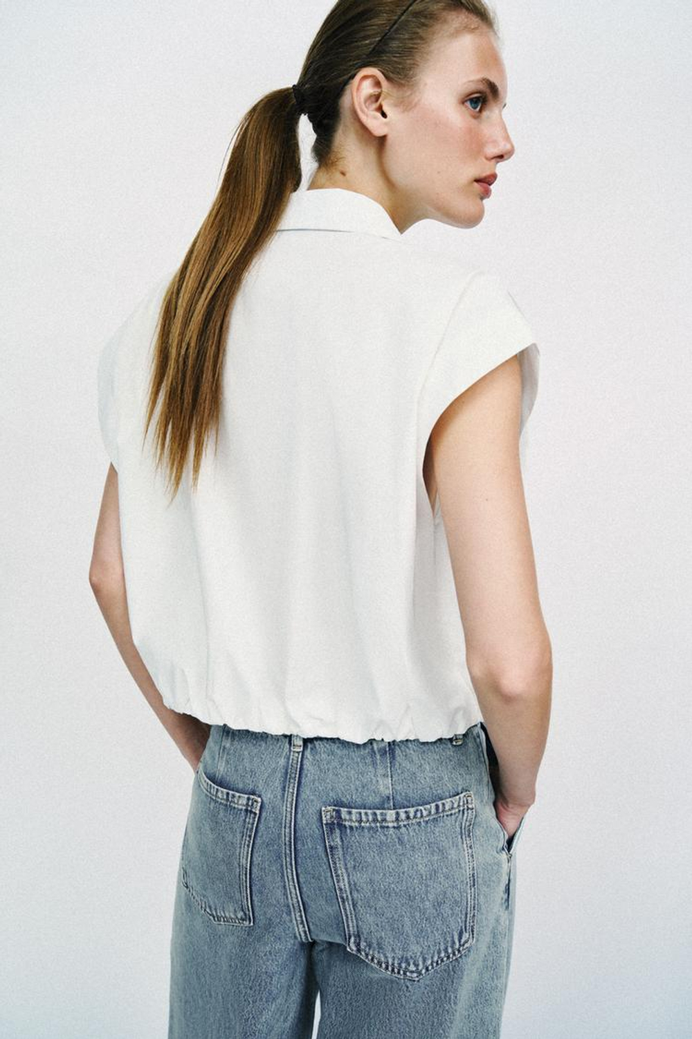 ZARA КОРОТКАЯ РУБАШКА-БАЛЛОН, БЕЛЫЙ