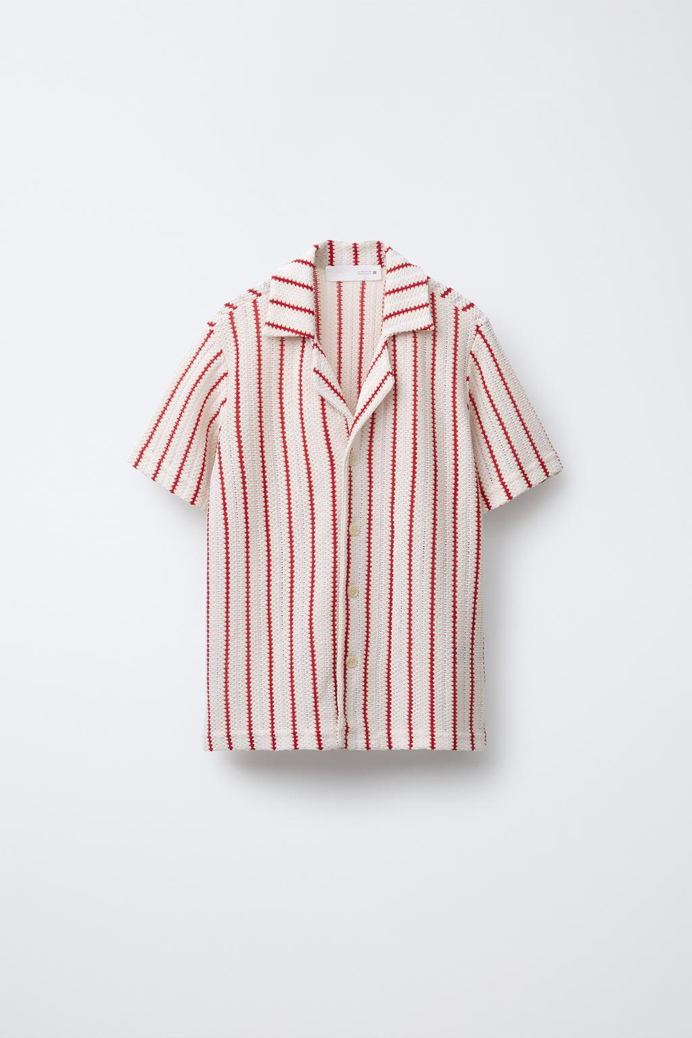 ZARA ТРИКОТАЖНАЯ РУБАШКА В ПОЛОСКУ, ЭКРЮ/КРАСНЫЙ