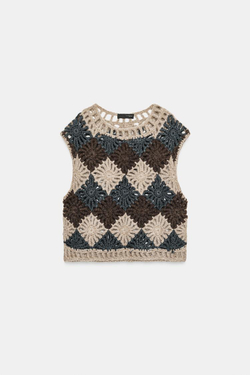 ZARA ВЯЗАНЫЙ ЖИЛЕТ, РАЗНОЦВЕТНЫЙ