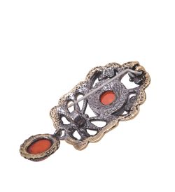 AM-4135 Брошь «Бабочка Цветение» (латунь, янтарь)