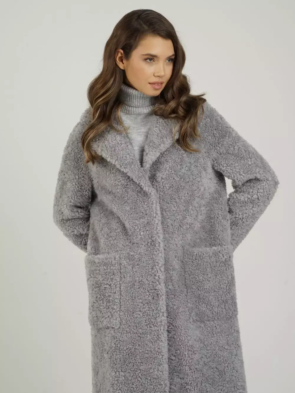 Шуба женская чебурашка тедди пальто из шерсти мериноса, серый, SilverFox