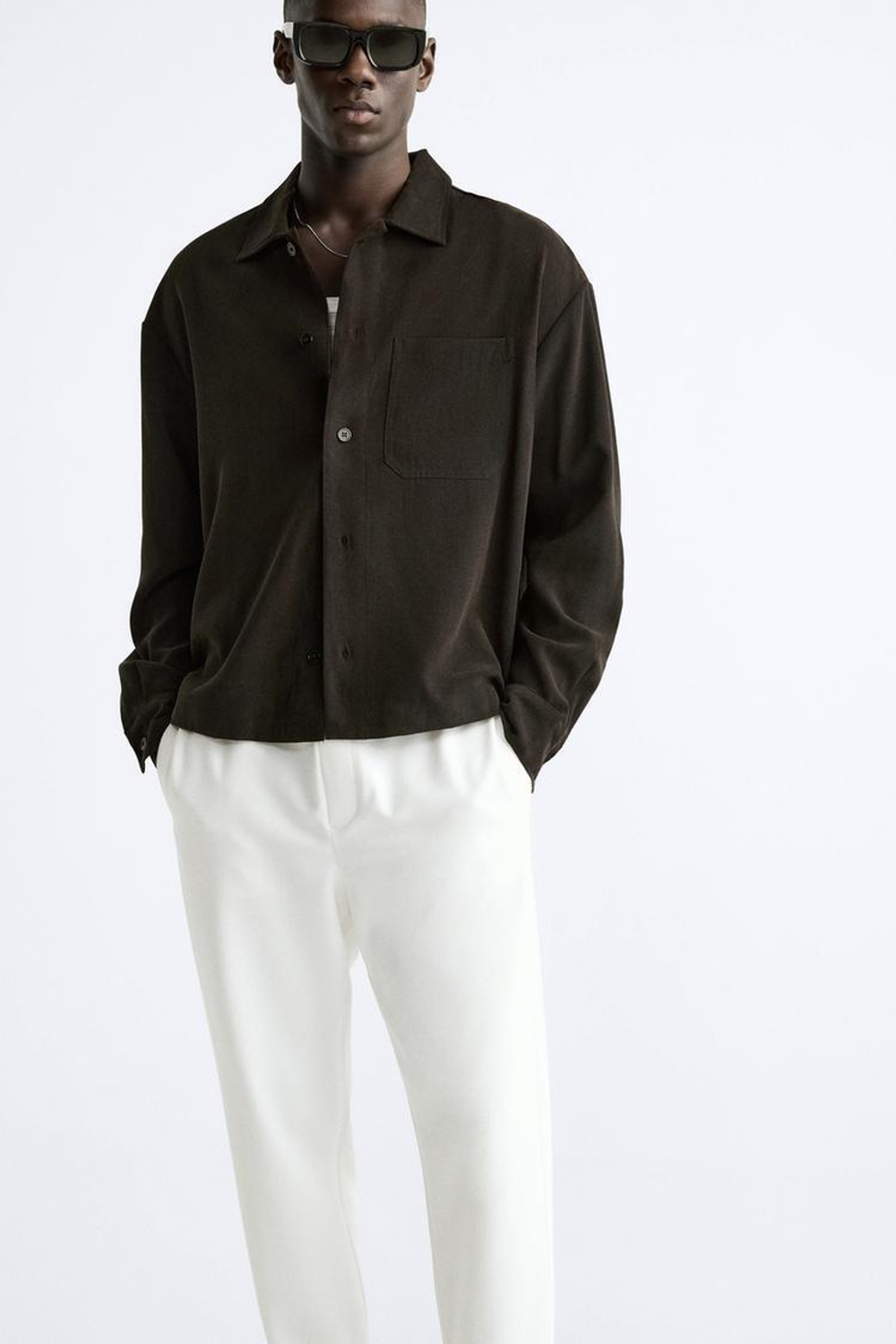 ZARA БРЮКИ EASY CARE С ПОЯСОМ НА ШНУРКЕ, БЕЛЫЙ