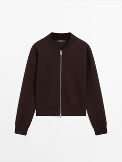 Massimo Dutti Кардиган из смесового хлопка с застежкой-молнией, коричневый
