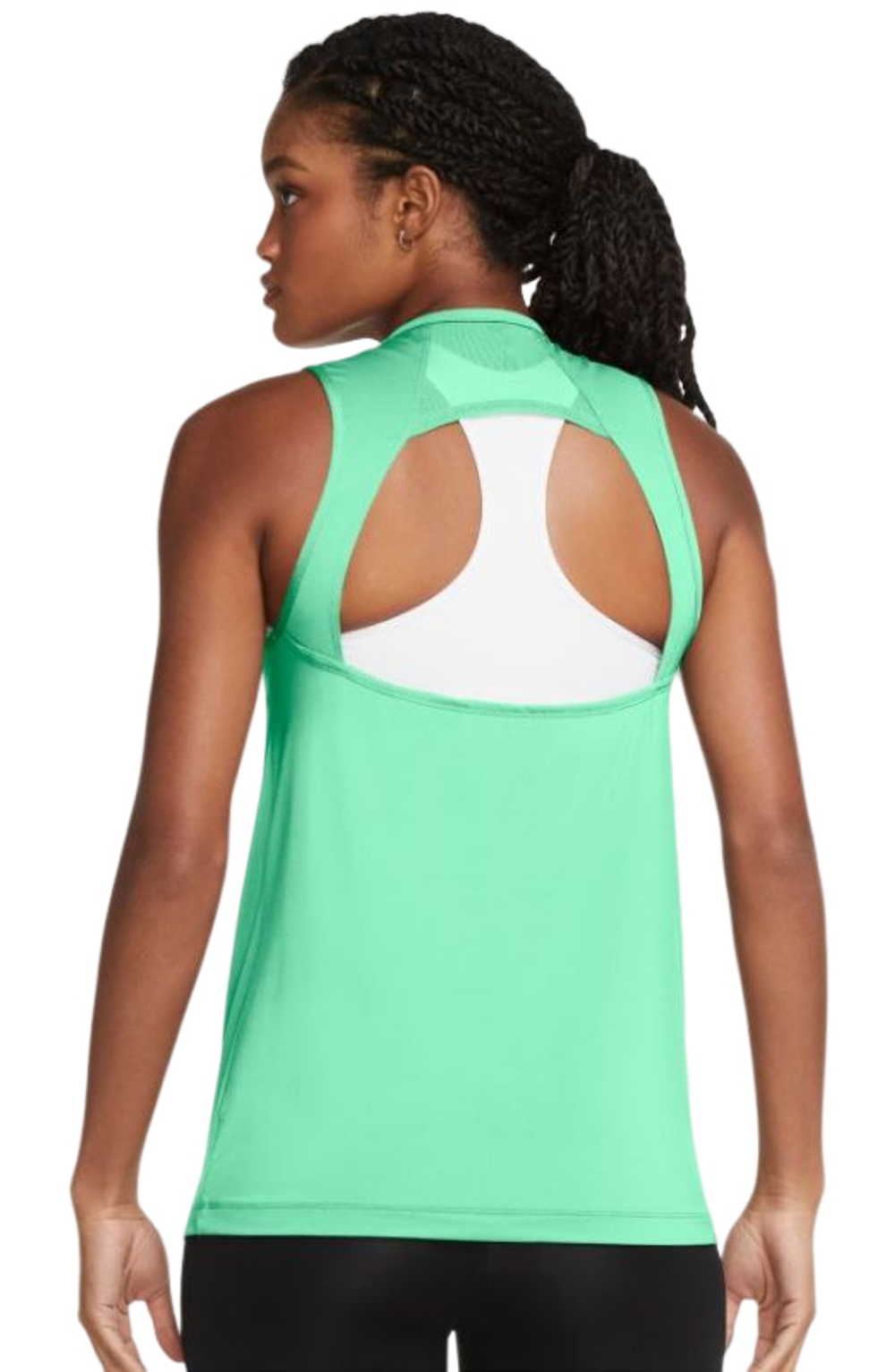 Женский топ теннисный Nike Pro Tank Essential Open Back GX W - green glow/white