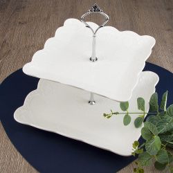 Блюдо 2-х ярусное " " 25*25/20*20см. h=25 см. (фарфор) (подарочная упаковка)