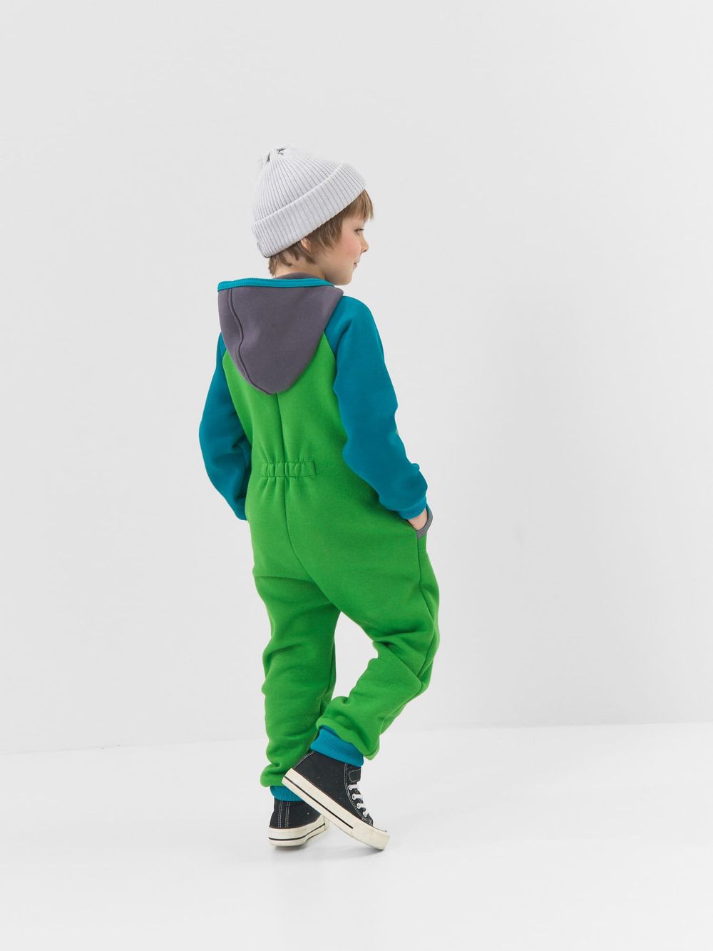 Комбинезон с карманами Колор блок "Зеленая мята" утепленный