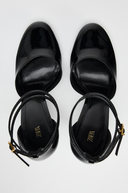 ZARA ТУФЛИ НА ВЫСОКОМ КАБЛУКЕ С БЛЕСТЯЩЕЙ ОТДЕЛКОЙ, ЧЕРНЫЙ