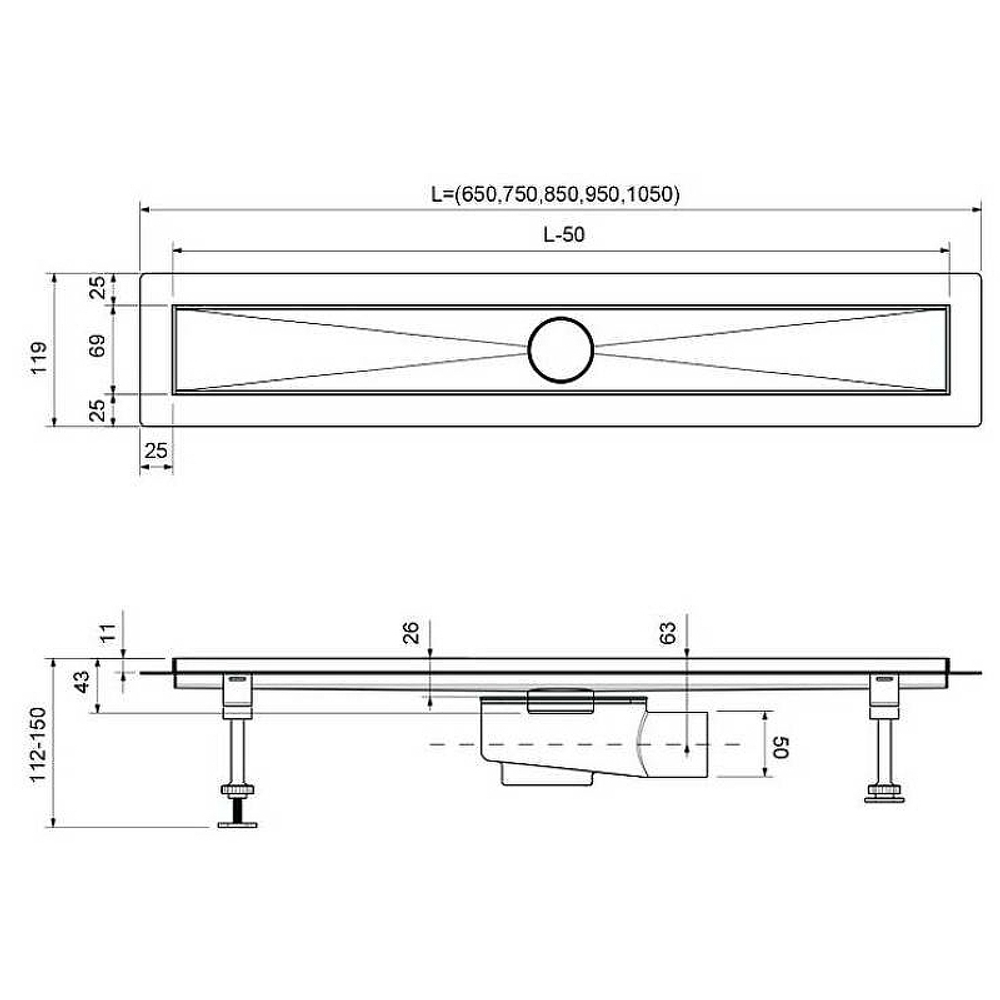 Душевой лоток Timo Drain System 70 DS230207/01 с решеткой Сатин / под плитку