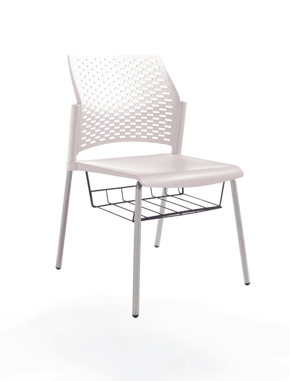 стул Rewind, каркас серый, пластик белый, без подлокотников, с подседельной корзиной
