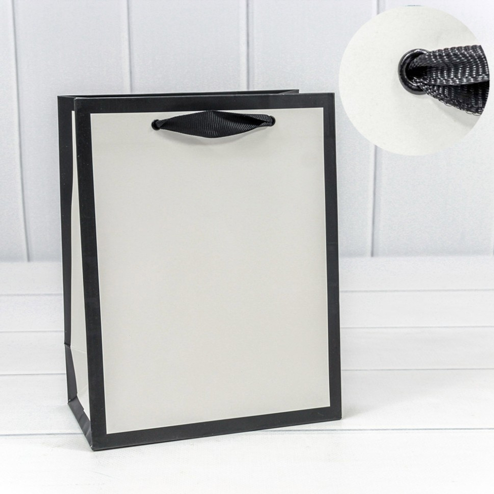 Пакет подарочный 18х23х10см "Рамка широкая" (Белый, Черный)