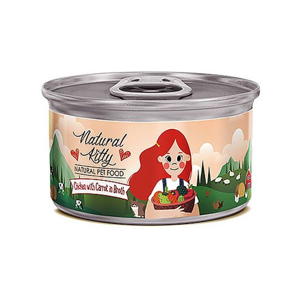 Влажный корм для кошек Pettric Natural Kitty из курицы с морковью в бульоне, банка 80 г Влажный корм для кошек Pettric Natural Kitty из курицы с морковью в бульоне, банка 80 г