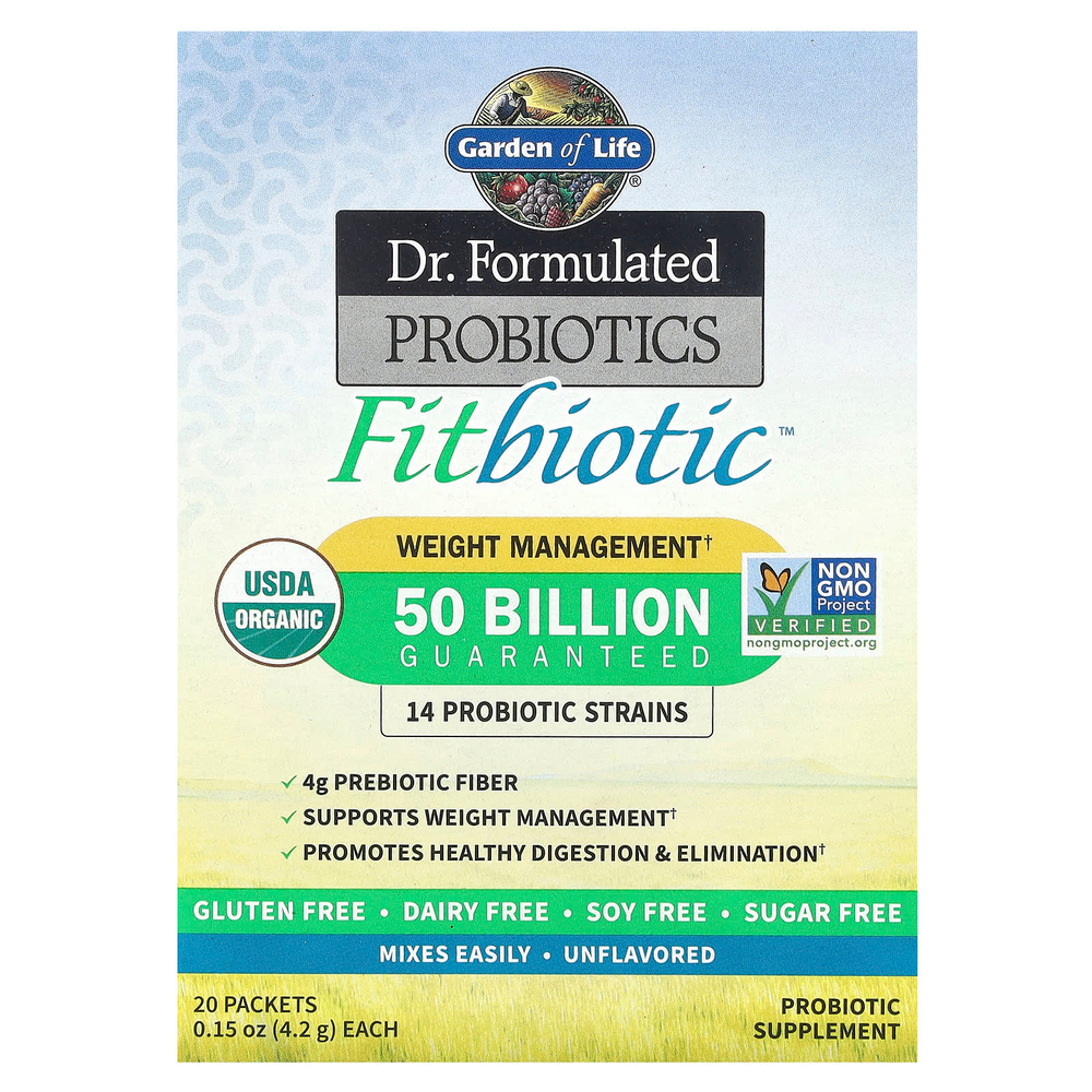 Garden of Life, Компания Dr. Формула пробиотиков, Fitbiotic ™, без добавок, 50 млрд КОЕ, 20 пакетиков по 4,2 г (0,15 унции)