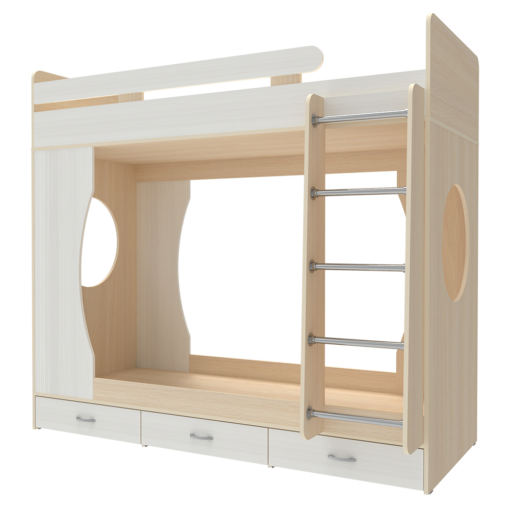 Кровать двухъярусная КарИВи Милана 1  Дуб Молочный Белое Дерево