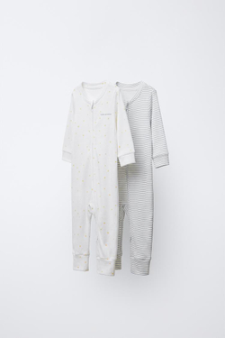 ZARA НАБОР ИЗ ДВУХ УТЕПЛЕННЫХ КОМБИНЕЗОНОВ С ЦВЕТОЧНЫМ ПРИНТОМ, ЭКРЮ/СИНИЙ