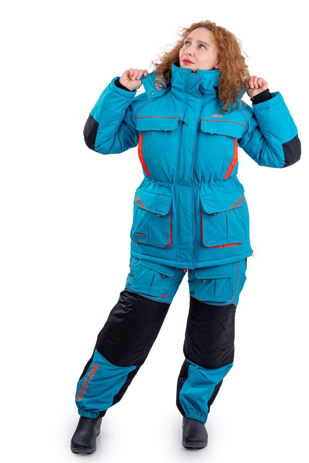 Костюм зимний женский «Камчатка» -45 бирюзово-оранжевый GRAYLING, Novatex