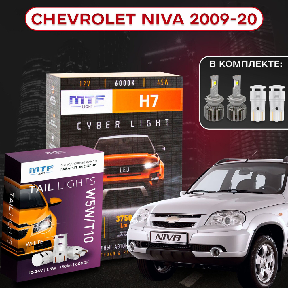 Светодиодные лампы ближнего и габаритного света для Chevrolet Niva 2009-20 MTF H7 Cyber Light +W5W TL