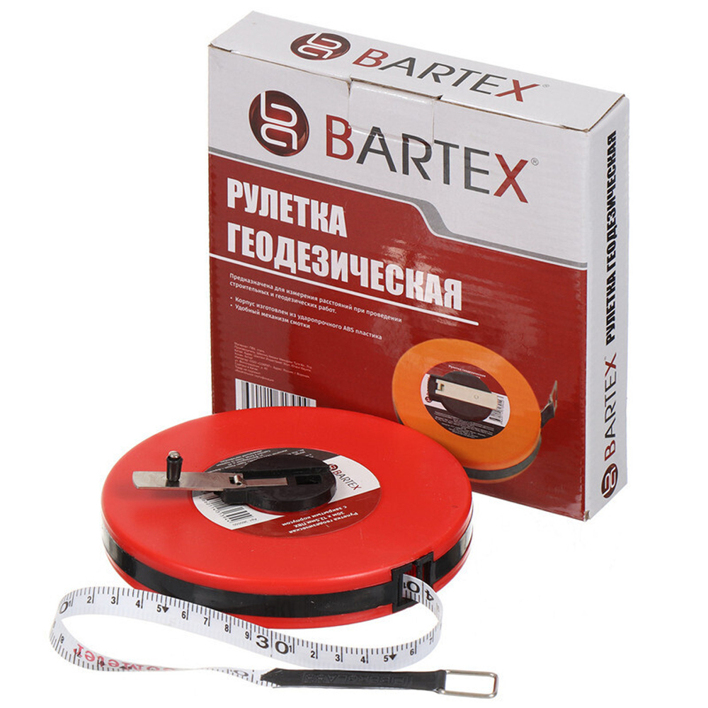 Рулетка геодезическая, 30 м, лента ПВХ, 12.5 мм, Bartex, шт