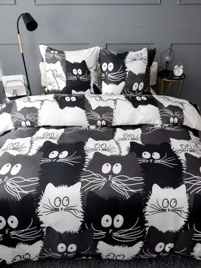 Постельное белье 2,0 полисатин Павлайн с Евро простыней Коты компания