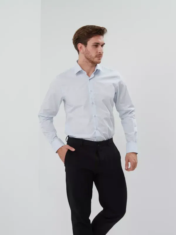 Рубашка на невысокий рост LOW SLIM FIT с длинным рукавом, светло-голубая
