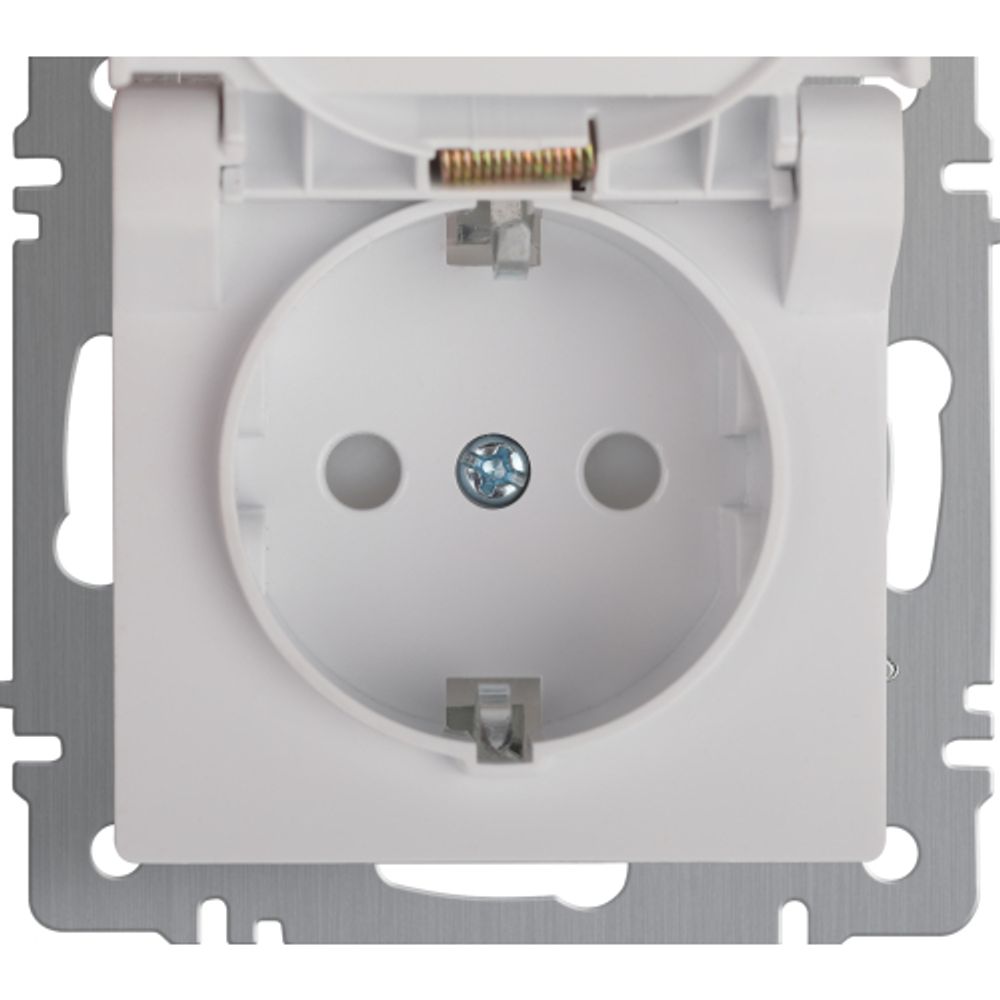 Розетка Intro Accent 6-209-01 двойная с заземлением 2P+E Schuko с крышкой шторкой 16А-250В IP44 СУ AL/CU белый