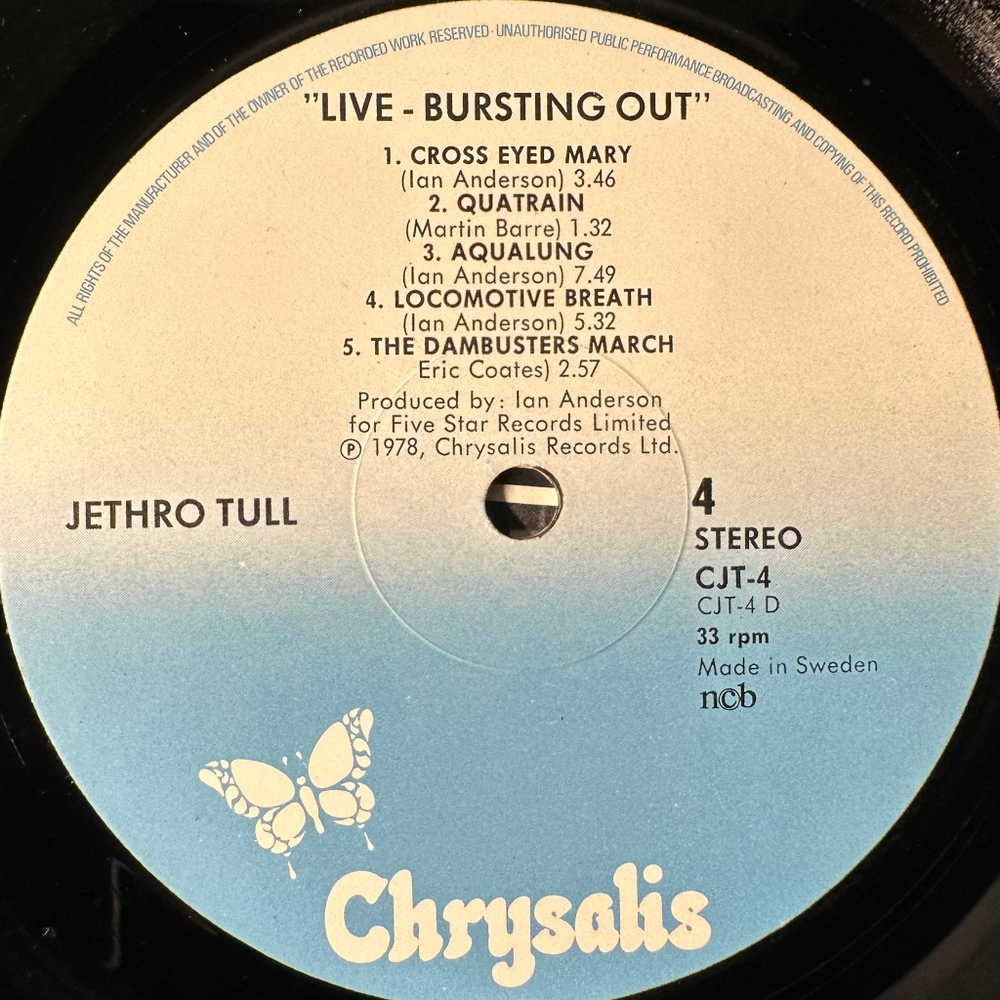 Jethro Tull ‎– Live - Bursting Out 2LP (Швеция 1978г.)