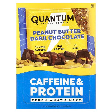Quantum Energy Square, протеиновый батончик с кофеином, арахисовая паста и темный шоколад, 8 батончиков по 48 г (1,69 унции)