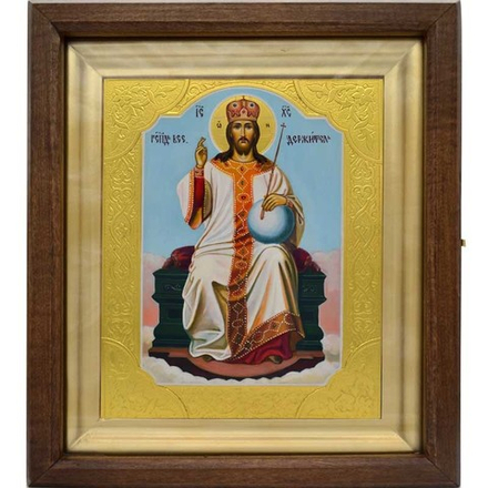 Царь Царей - Иисус Христос на троне (Царь Славы). Рукописная икона на липовой доске.