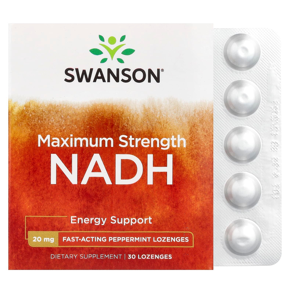 Swanson, NADH, перечная мята, 20 мг, 30 пастилок