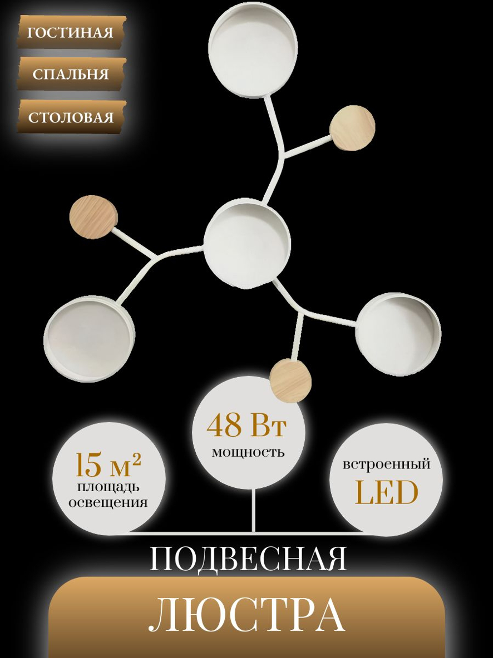 Люстра потолочная светодиодная Lanbos Tabs, 4 LED лампы, 48 Вт, до 15 кв м, белая