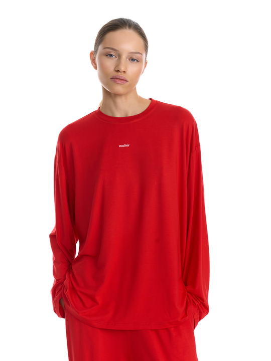 Лонгслив оверсайз красный