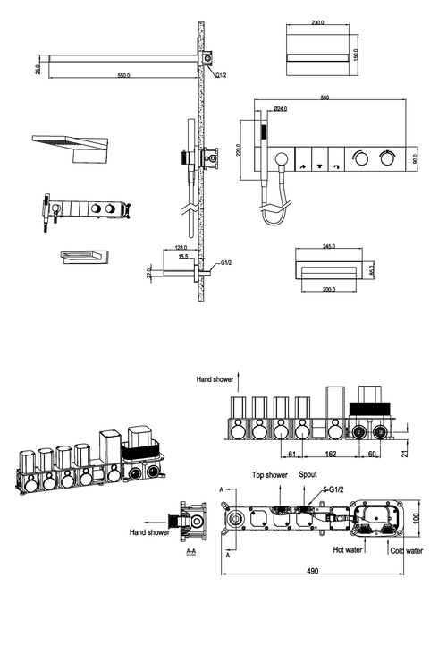 Boheme Встроенная душевая система с изливом ZODIAC с термостатом, трехпозиционная Matt White