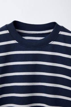 ZARA ФУТБОЛКА ИЗ ПЛОТНОЙ ТКАНИ В ПОЛОСКУ, ГОЛУБОЙ