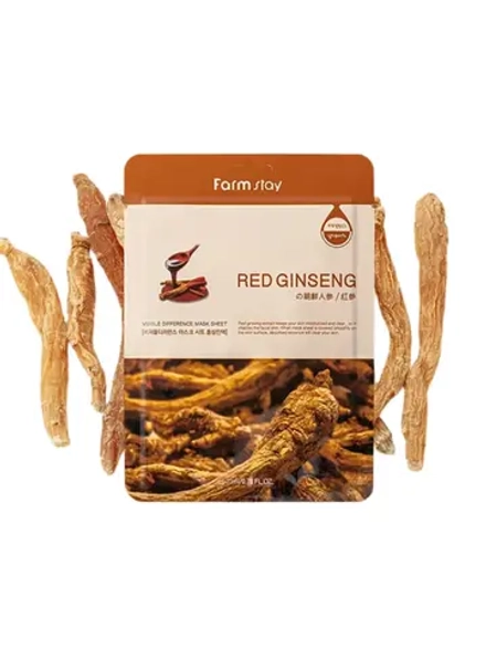 FARMSTAY - МАСКА ТКАНЕВАЯ ДЛЯ ЛИЦА С ЭКСТРАКТОМ КРАСНОГО ЖЕНЬШЕНЯ VISIBLE DIFFERENCE MASK SHEET RED GINSENG, 23 ML