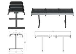Секция стульев перфорированная трехместная неразборная на квадратной трубе без подлокотников без спинки