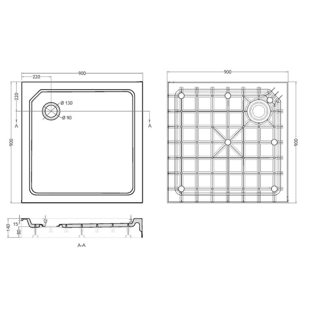 Душевой поддон из стеклокомпозита Cezares Tray SMC 90x90 TRAY-SMC-A-90-550-150-W Белый