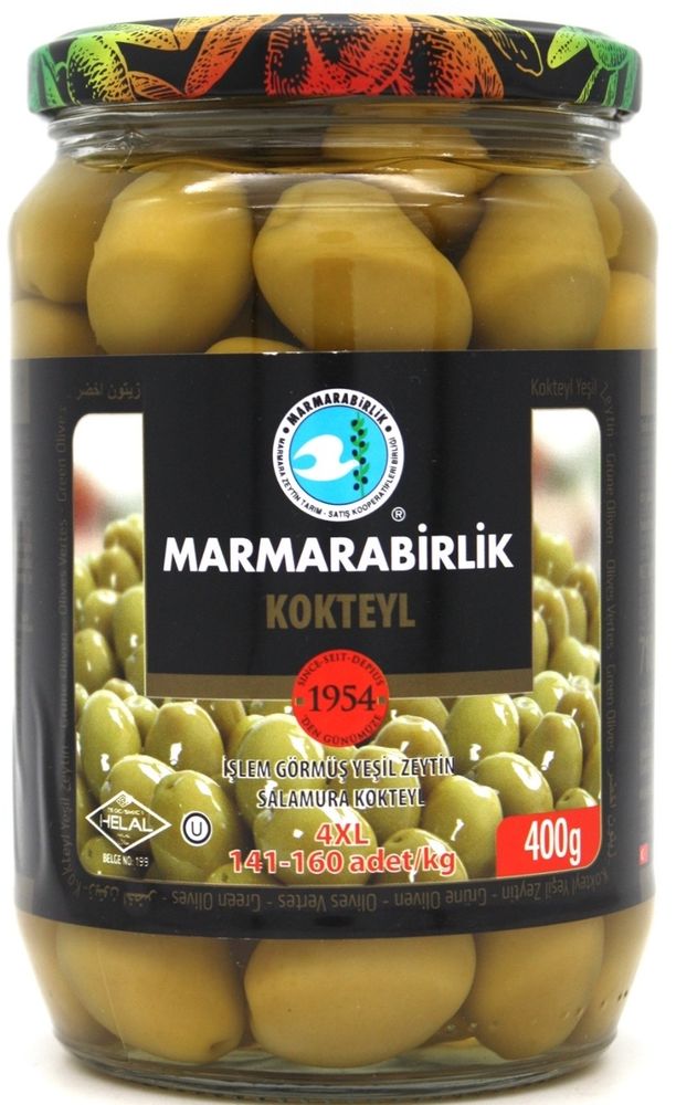 Оливки Marmarabirlik Kokteyl зеленые 4XL, 400 г, 2 шт