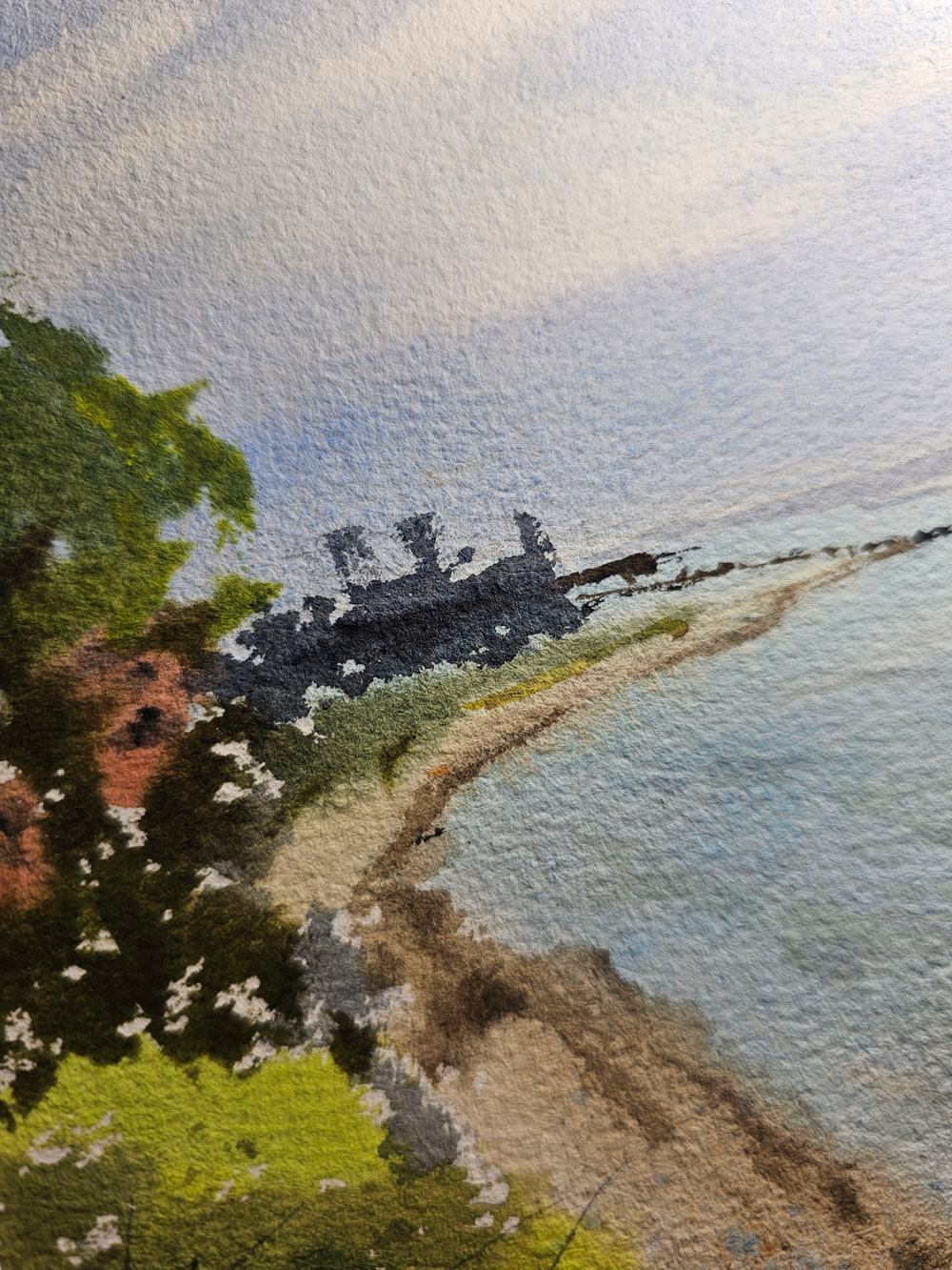 Картина авторская акварельная в паспарту 21х30 см "Вид на морской порт со смотровой площадки Богудонии"