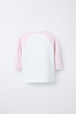 ZARA ФУТБОЛКА РЕГЛАН С НАДПИСЬЮ ИЗ МОДАЛА, РОЗОВЫЙ/БЕЛЫЙ