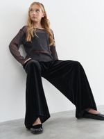 Брюки палаццо из бархата "Уголь" 7+