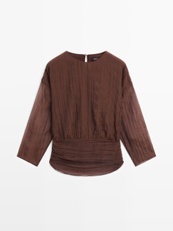 Massimo Dutti Блуза с драпировкой, карамельный