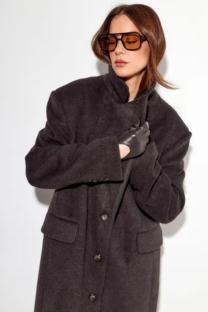 Пальто с шерстью прямого кроя цвета эспрессо