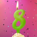 Свеча Цифра, 8 Люминесцентная, Флуор, 8 см, 1 шт.