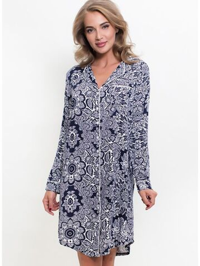 Короткое платье-рубашка на пуговицах (Размер: M) (Цвет: темно-синий)