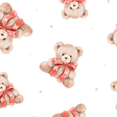 Пушистые мишки Тедди с красным бантом и сердечками