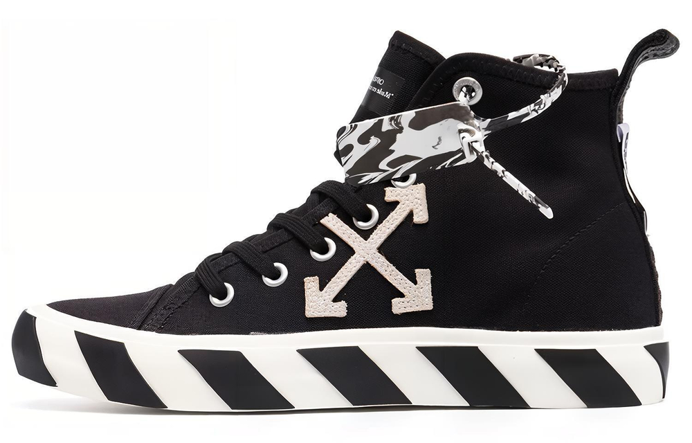 OFF-WHITE Vulcanized mid-top fashion sneakers men's black and white