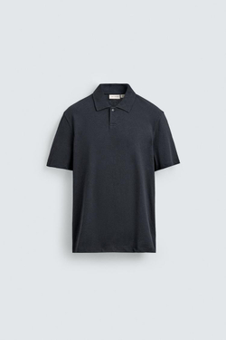 ZARA ПОЛО REGULAR FIT ИЗ ХЛОПКА И ЛЬНА, МОРСКОЙ ТЕМНО-СИНИЙ