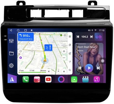 Магнитола для VW Touareg 2 2010-2018 (RCD550, поддержка подогревов) - FarCar 3027M-A монитор 9.5" QLED на Android 14, TS18, CarPlay, 4G SIM-слот